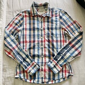 Abercrombie & Fitch Red and Blue Casual Button Down Shirt